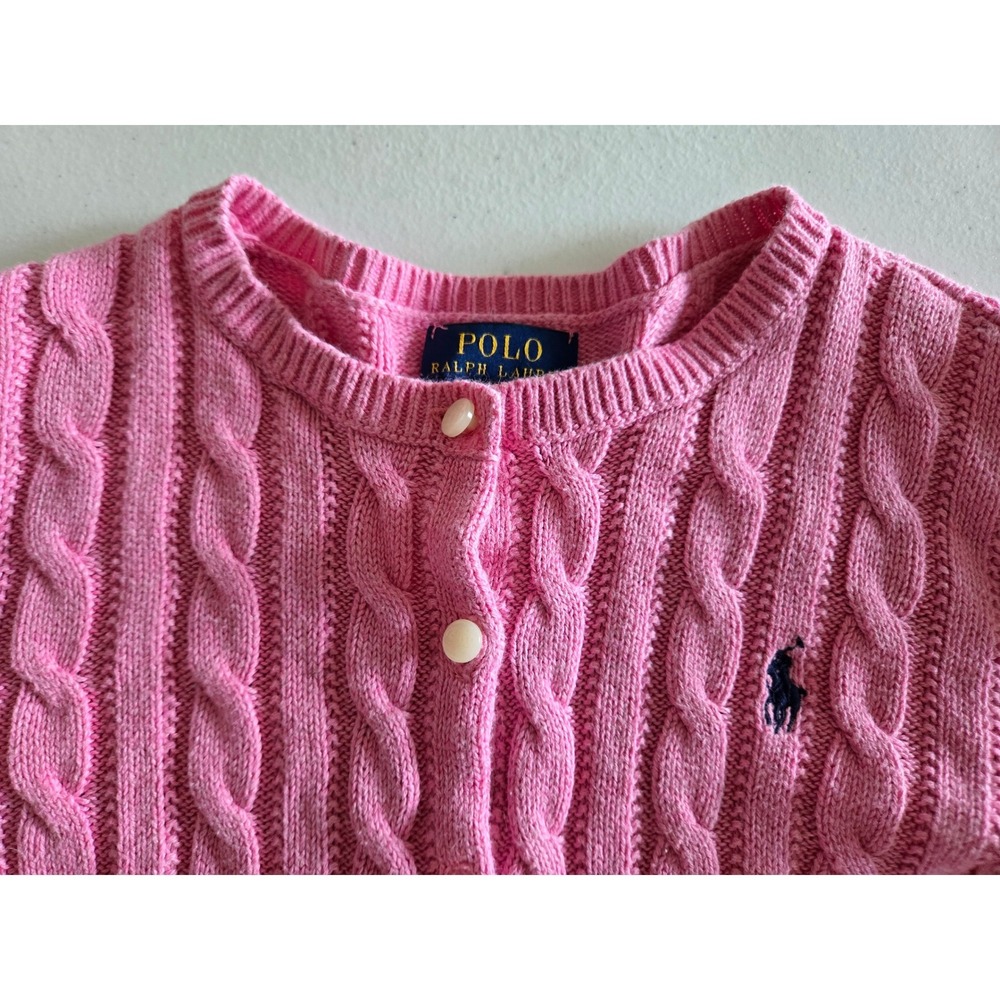 Polo Ralph Lauren Girls 8-10 Cardigan Pink Cable Knit Peplum Ruffle Sweater - Picture 4 of 7